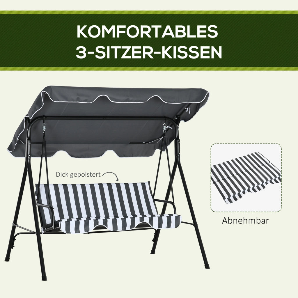 Altalena da giardino 3 posti con tetto ¨C zephmum ¨C Grigio e bianco 172x110x153 cm