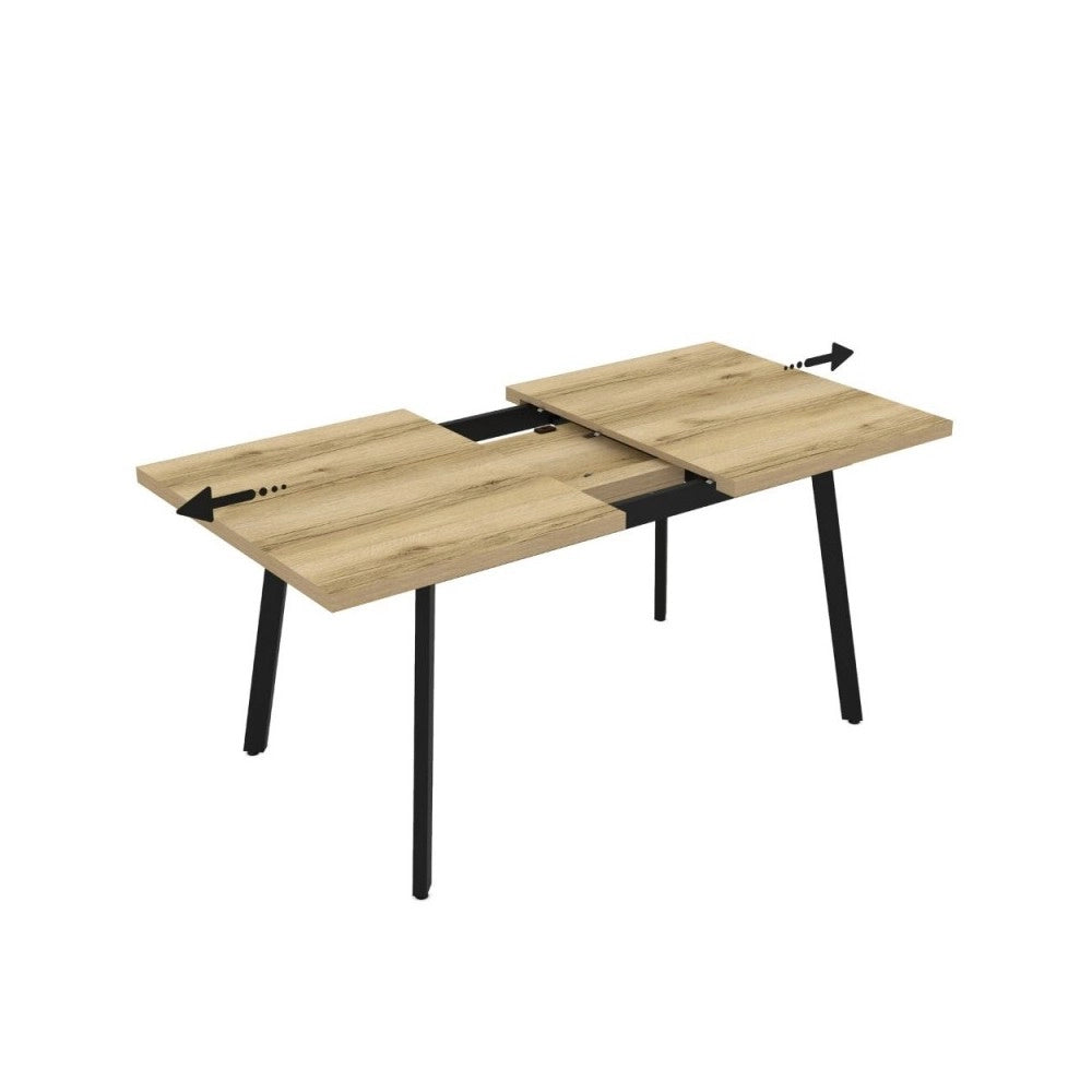 Tavolo allungabile Lini piano colore rovere e gambe in metallo nero 138x85x76h