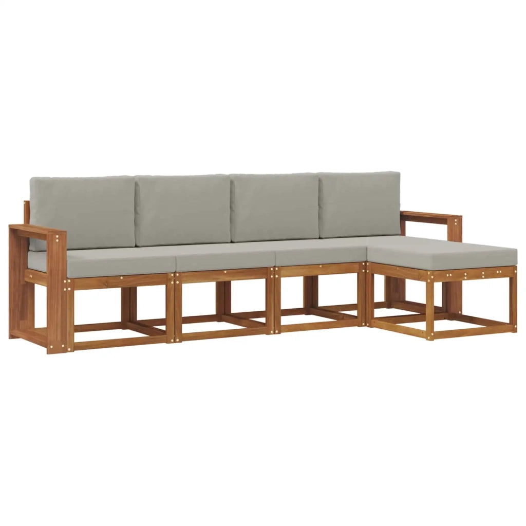 Set di divani da esterno 5 pcs Grigio Naturale e Chiaro
