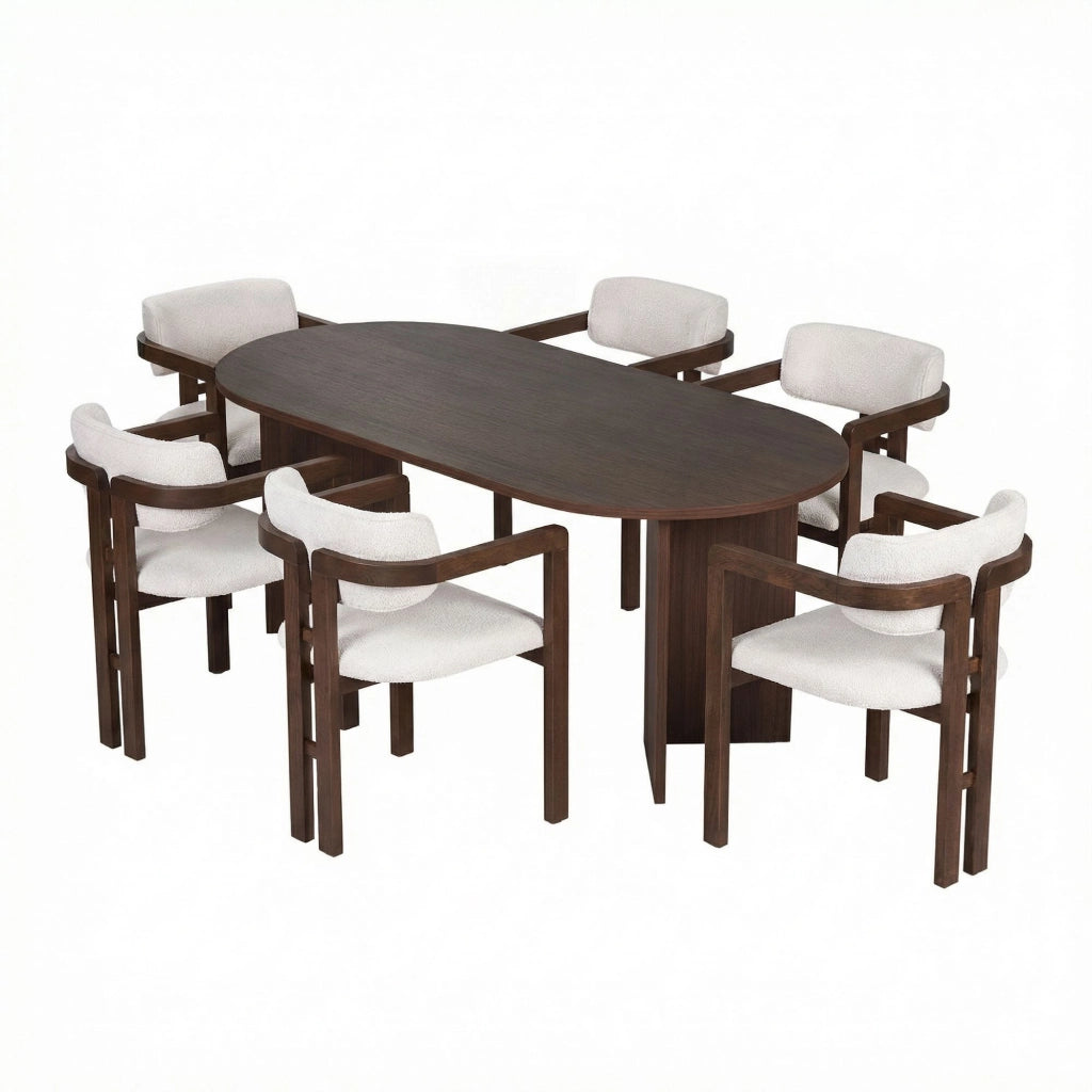 Set di tavolo e sedie in legno Meridia 6" (7 pezzi) - 180 x 90 x 75 cm - Bianco