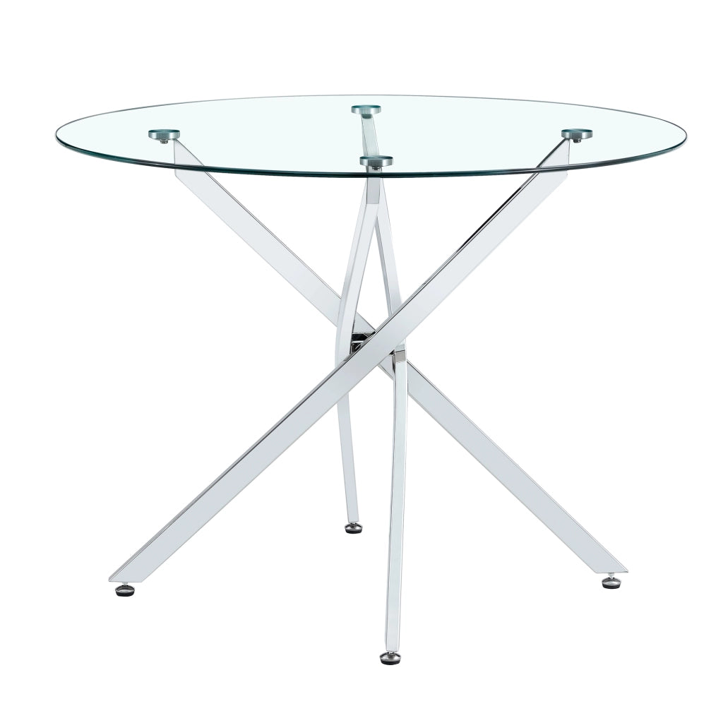 Tavolo da pranzo con piano in vetro e base in metallo per cucina 88 cm