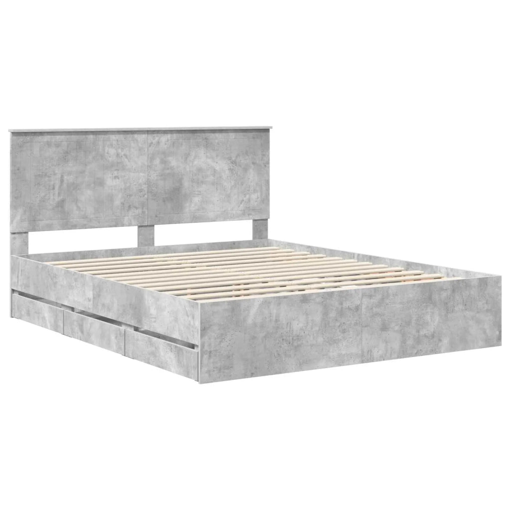 Struttura del letto con cassetto-Giroletto con contenitore-Rete del Letto Grigio cemento 160 x 200 cm 988476