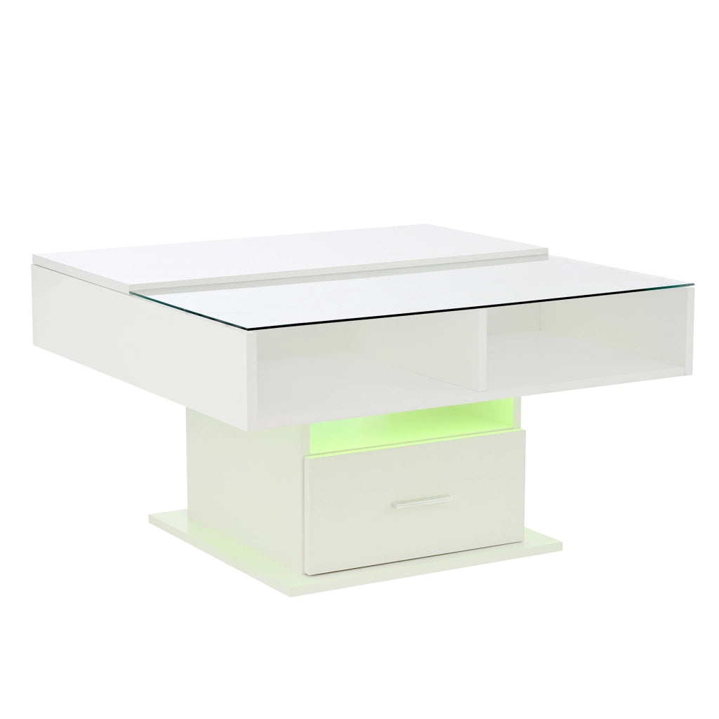TAVOLO CAFFÈ LIFT 78x78 cm Bianco in Truciolare con LED