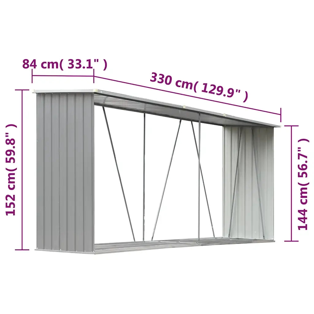 Capannone da Giardino in Acciaio Zincato 330x84x152cm Grigio 44859