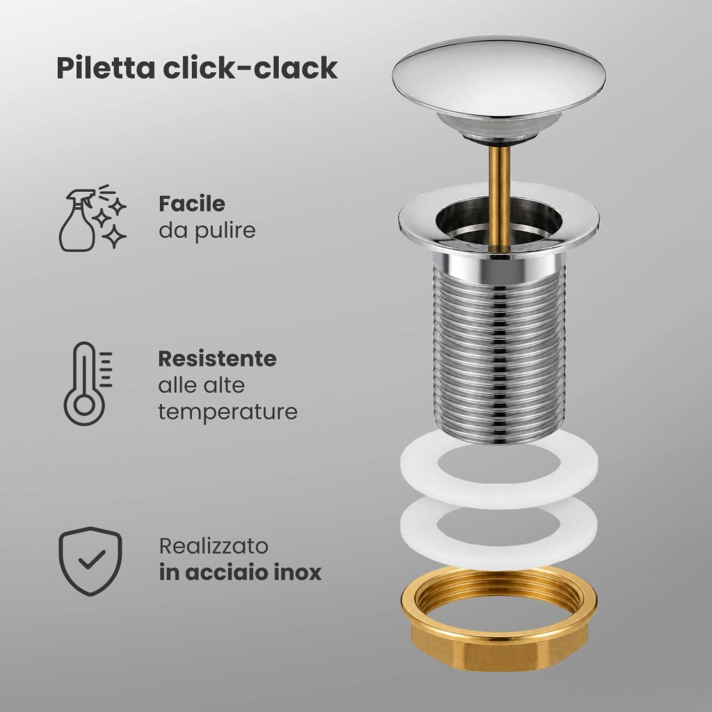 Piletta Click Clack lavabo senza troppo pieno acciaio inossidabile Cromo