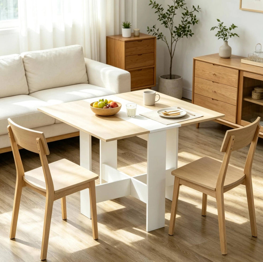 Tavolo pieghevole 103x76 cm rovere e bianco in MDF; con alette