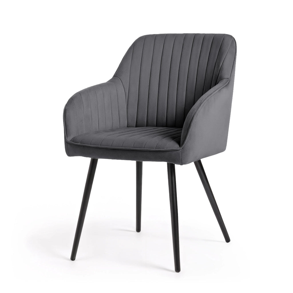Set di 4 Sedie in velluto con cuciture verticali FLORENCE Grafite gambe nere