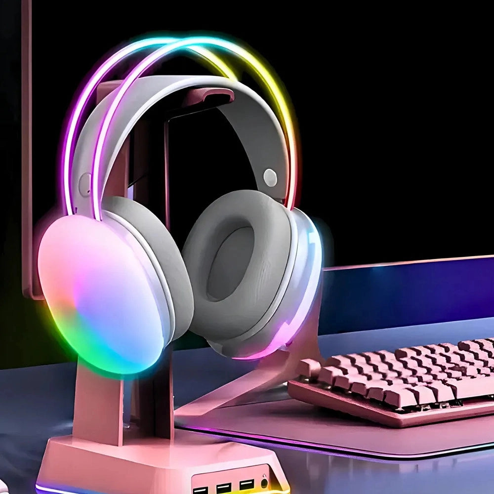 Trade Shop - Cuffie Wireless Ricaricabile Bluetooth V5.3 Luci Rgb Led Auricolare Musica Pc Smartphone -