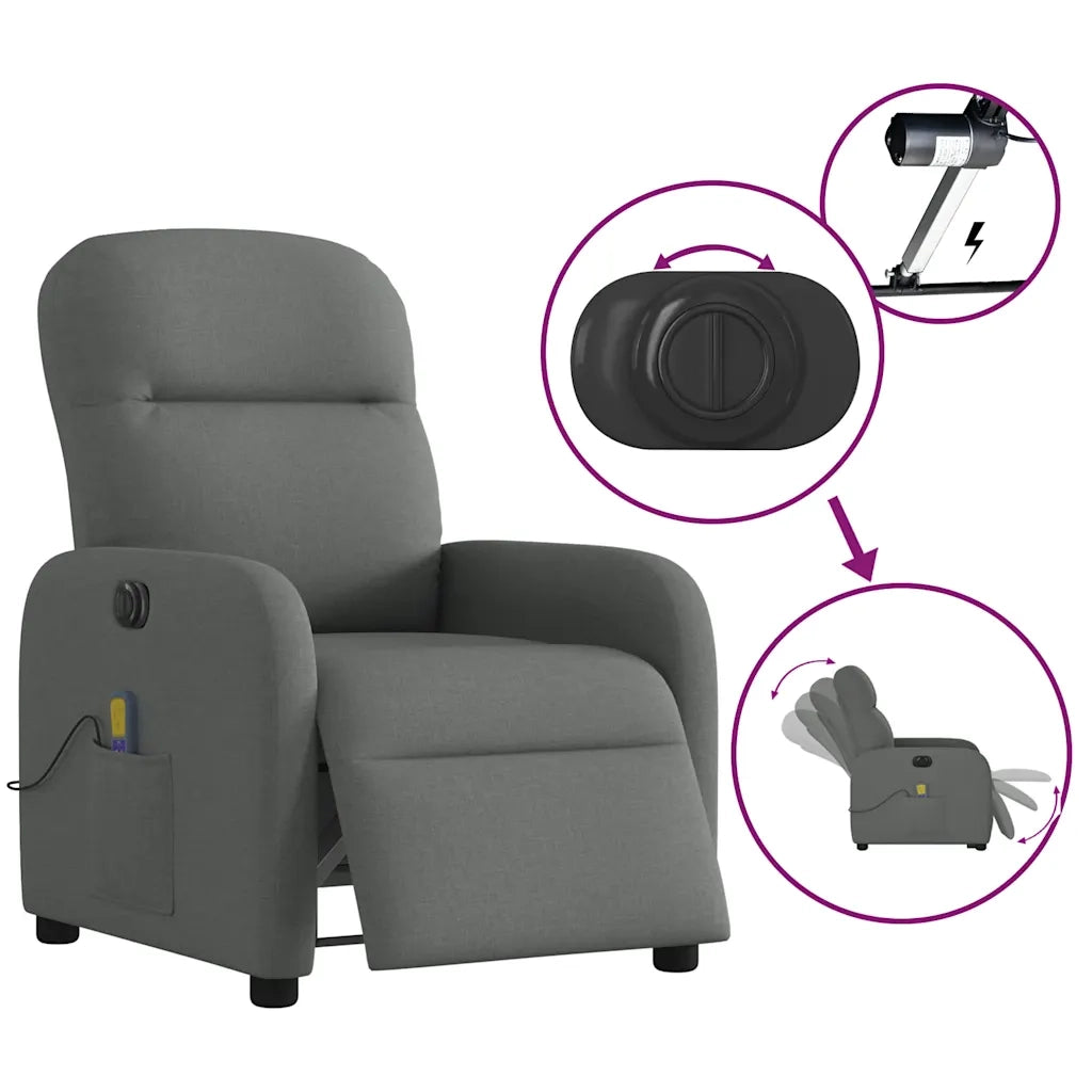 Divano Sedia-Poltrona Reclinabile Massaggio Elettrica Grigio Scuro Tessuto 485753