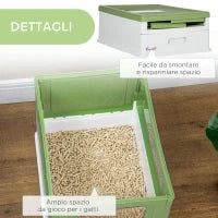 Lettiera per Gatti Chiusa con Paletta, Vassoio Estraibile e 2 Porte, 47.5x35.5x36.7cm, Verde Chiaro