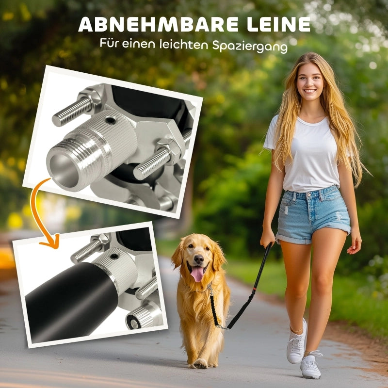 Guinzaglio per cani da bicicletta, corda elastica, tubo in acciaio, 124 cm, nero