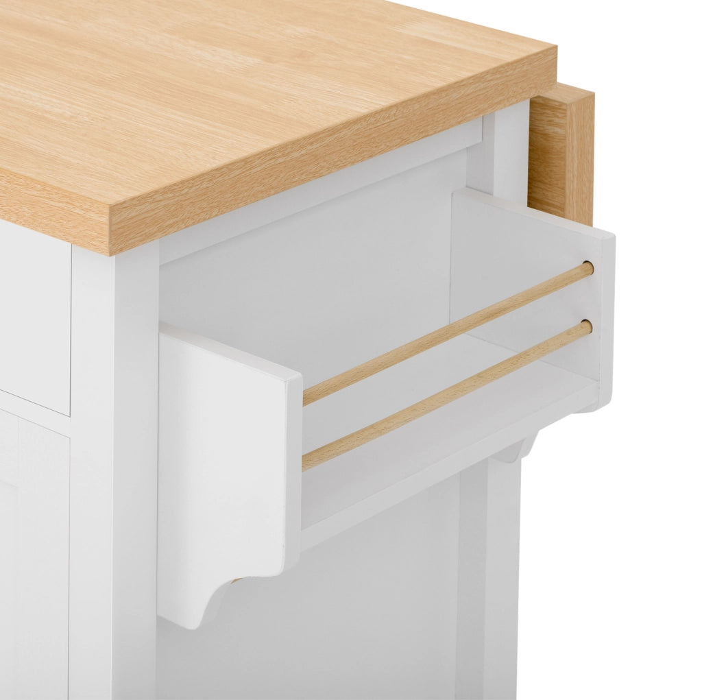 Isola da cucina 107x45-70x90.5 cm con piano estraibile in MDF bianco e naturale