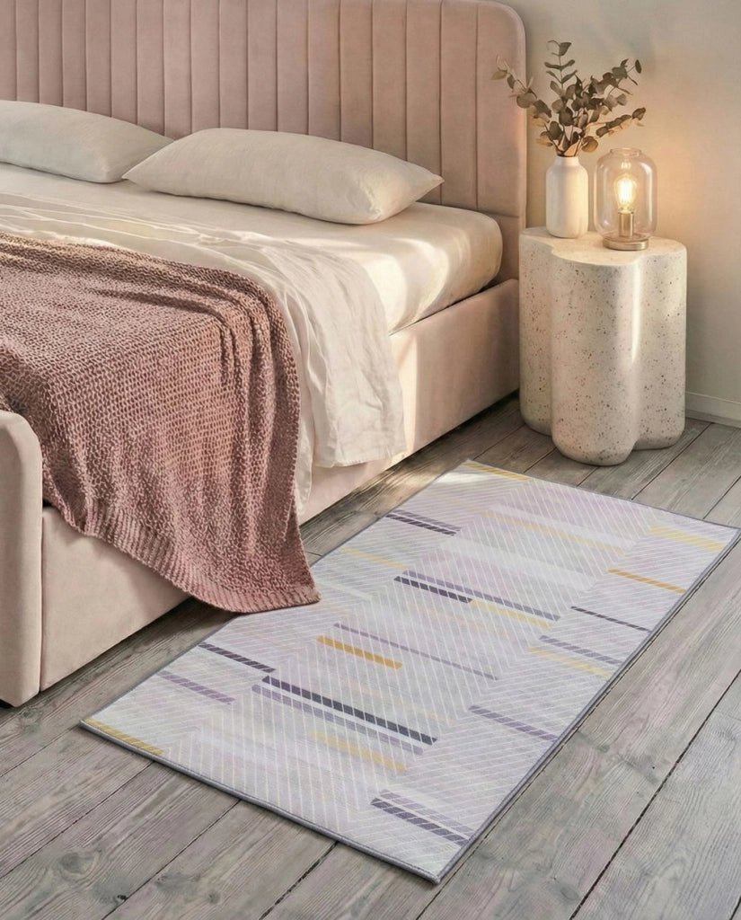 Tappeto grigio poliestere 80 x 150 cm a pelo corto moderno motivo astratto