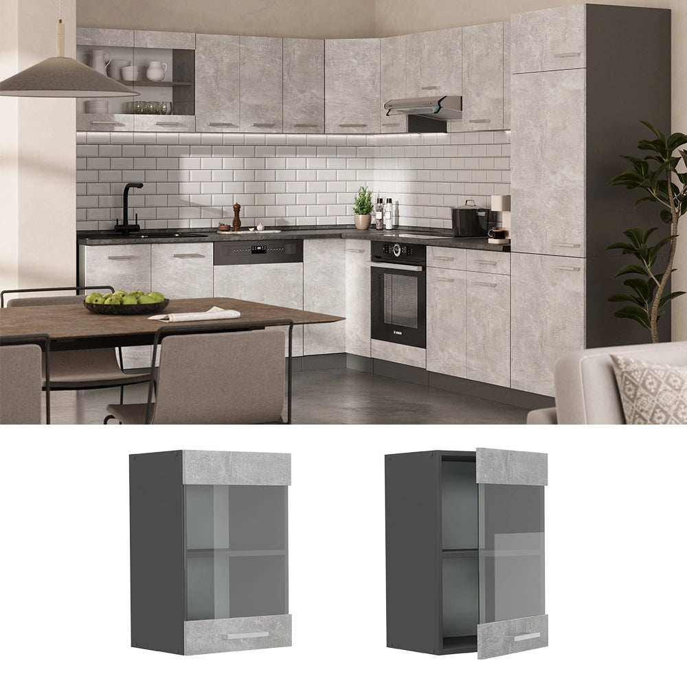 Vicco Mobile da cucina in vetro Calcestruzzo 40 cm