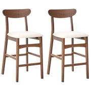 Set di 2 sedie da bar in legno di gomma marrone e beige chiaro, struttura in legno di gomma, seduta in tessuto, senza braccioli, design retrò