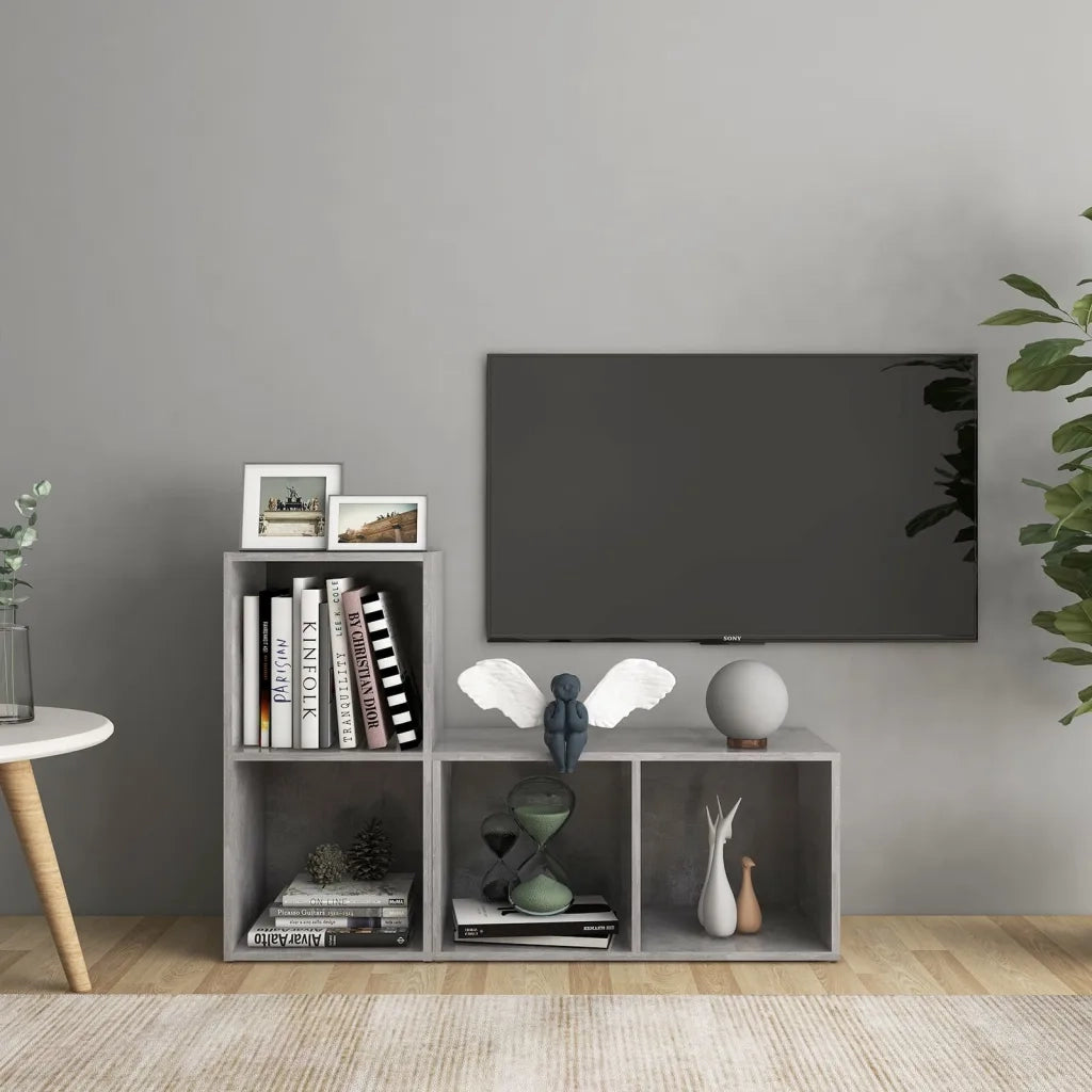 Mobili TV 2 pz-Set di 2 Credenza per TV Grigio Cemento 72x35x36,5cm in Legno Multistrato 696801