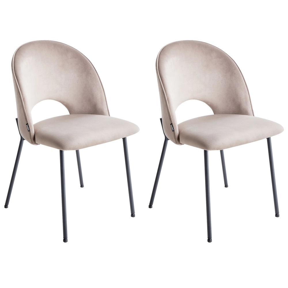 Set di 2 sedie da pranzo rivestimento in velluto tortora gambe nere glamour retrò