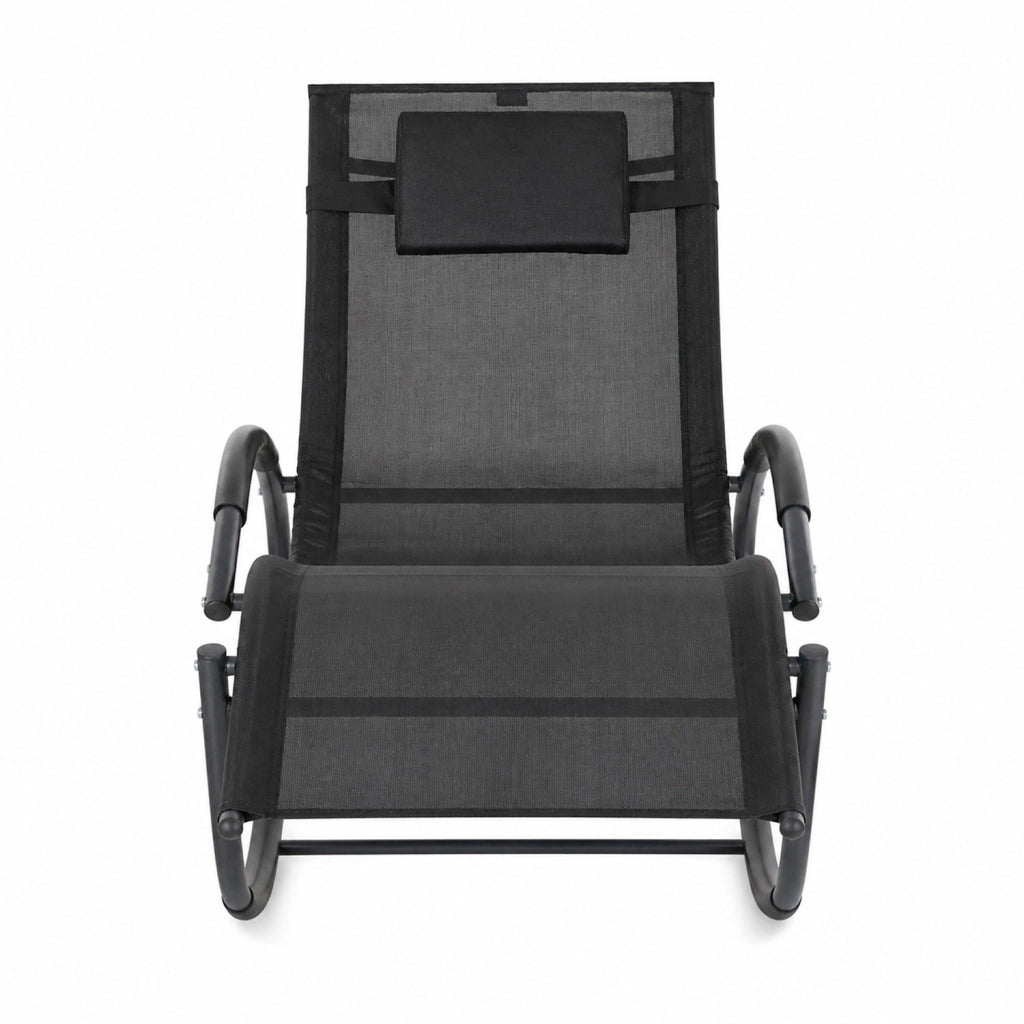 Sedia Basculante Da Giardino Ergonomica Con Poggiatesta Removibile Lettino Comodo Relax A Dondolo Per Patio Piscina Terrazza Balcone Outdoor 155x61x88 Cm Nero