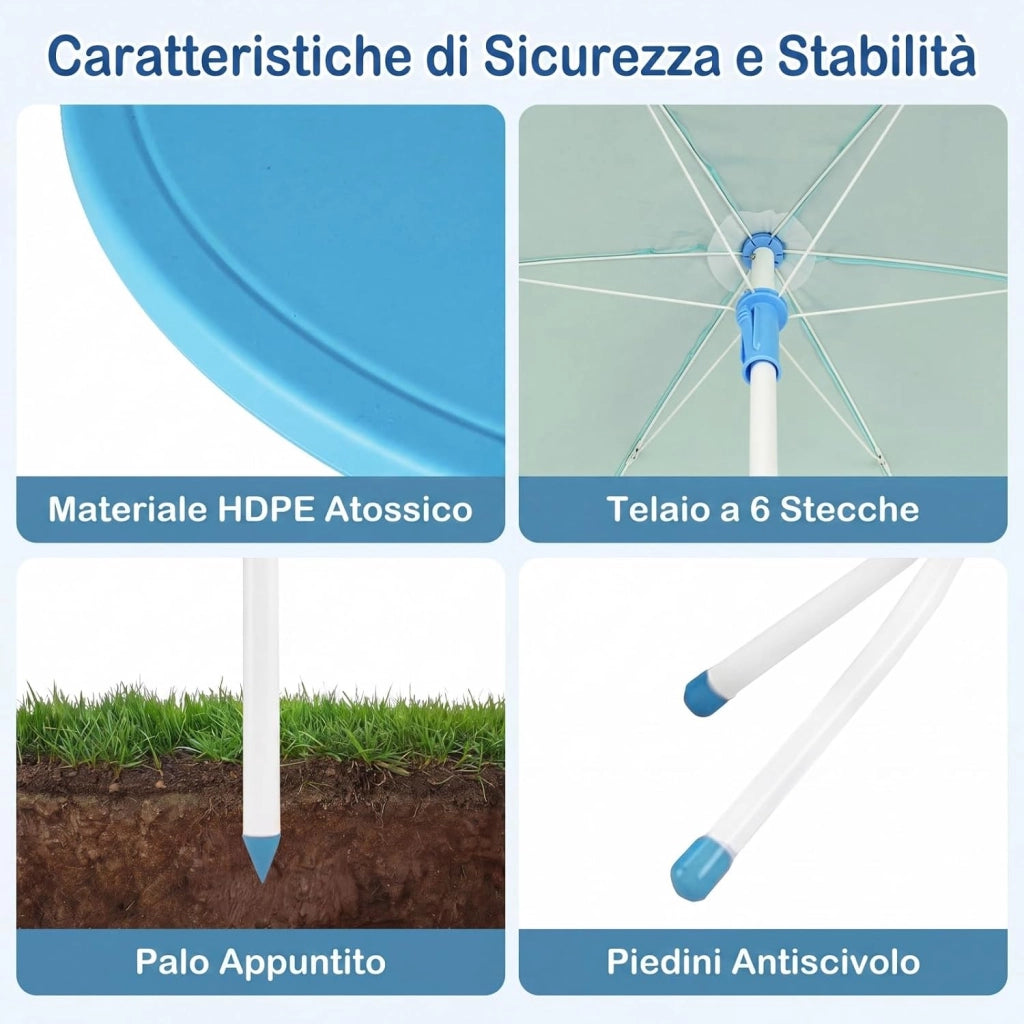 Set Tavolo e Sedie da Giardino per Bambini con Ombrellone (Blu) | Set da Esterno per Bambini 4 Pezzi con Tavolino Rotondo, 2 Sedie Pieghevoli e Ombrellone Regolabile in Altezza per Campeggio