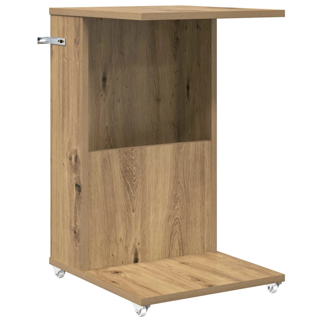 Tavolo laterale con ruota Rovere artigianale 40 x 35 x 60 cm