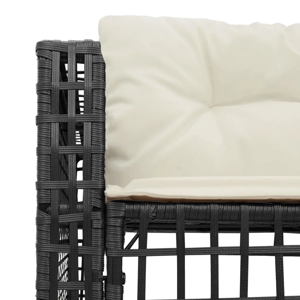 Divano da Giardino a L con Cuscini e Pouf Nero in Polyrattan 365892