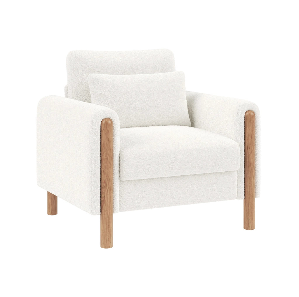 Poltrona lounge in tessuto teddy bianco con cuscini spessi