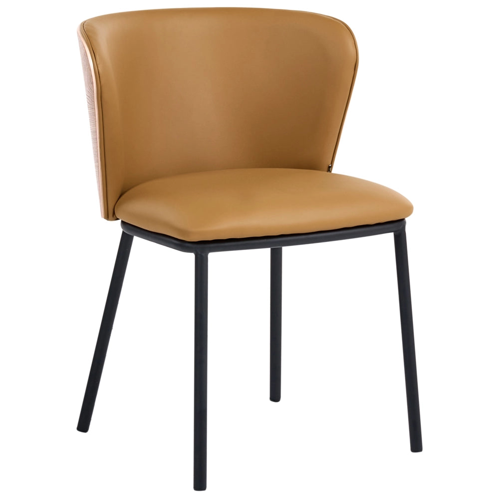 Set di 2 sedie da pranzo in ecopelle marrone con gambe in ferro nero senza braccioli con coprigambe design moderno minimalista sala da pranzo