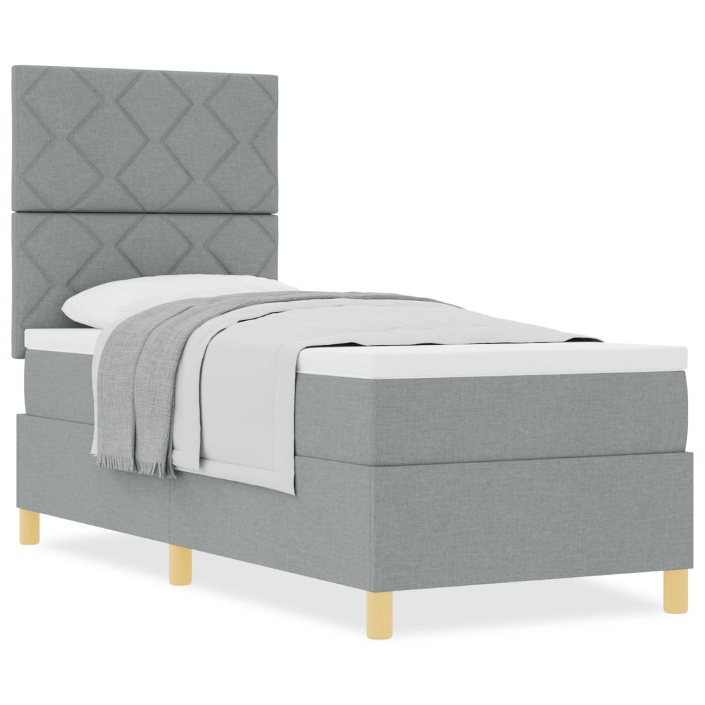 Letto box spring con materasso grigio chiaro 80x200 cm in tessuto