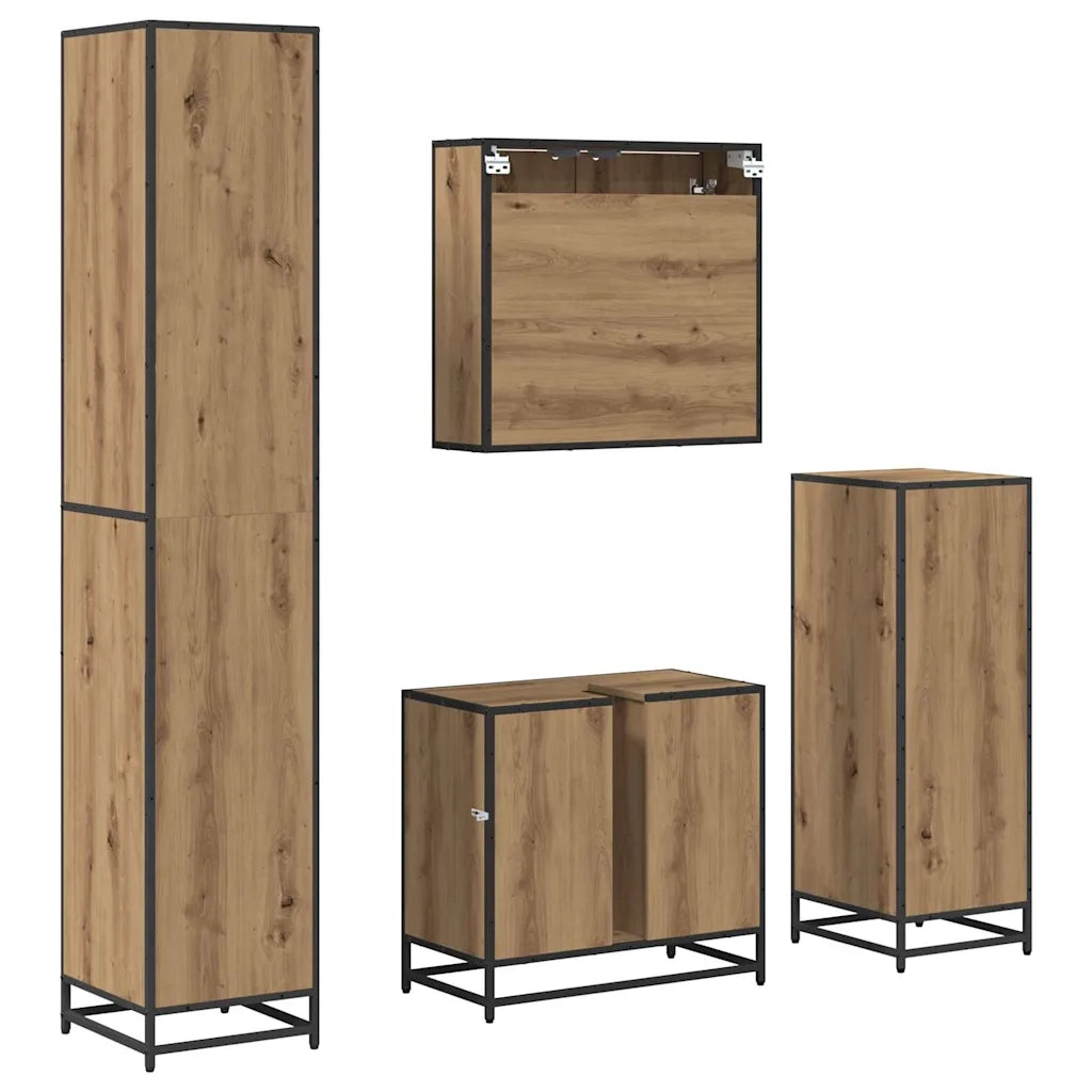 Set di mobili per il bagno con porta 4 pcs rovere artigianale 3402463