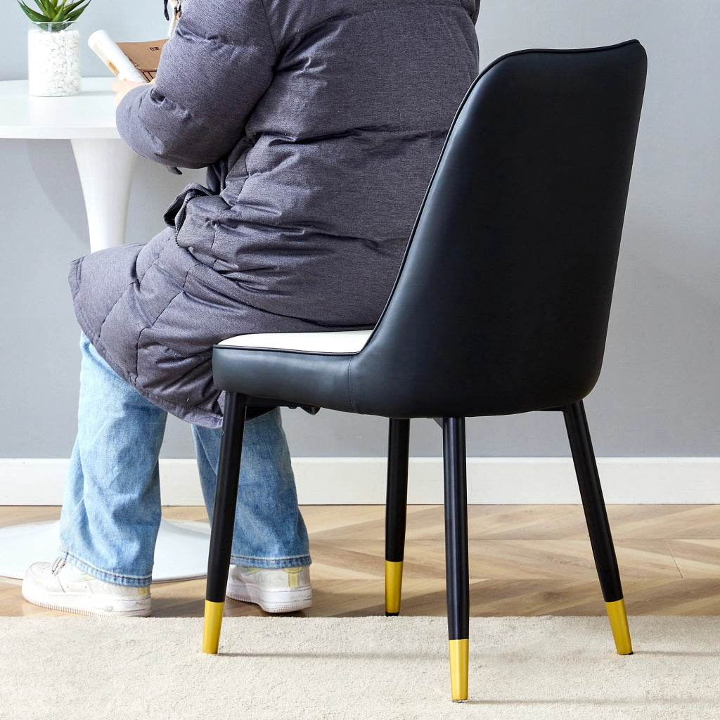 Set di 2 sedie da pranzo moderne in PU nero e bianco con gambe in metallo nero