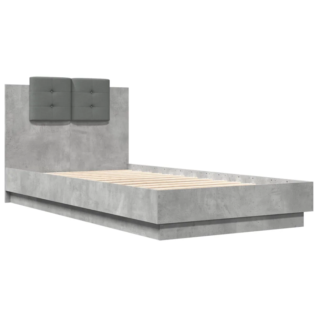 Giroletto con Testiera e LED-Struttura Letto con testiera Grigio Cemento 75x190 cm 700916