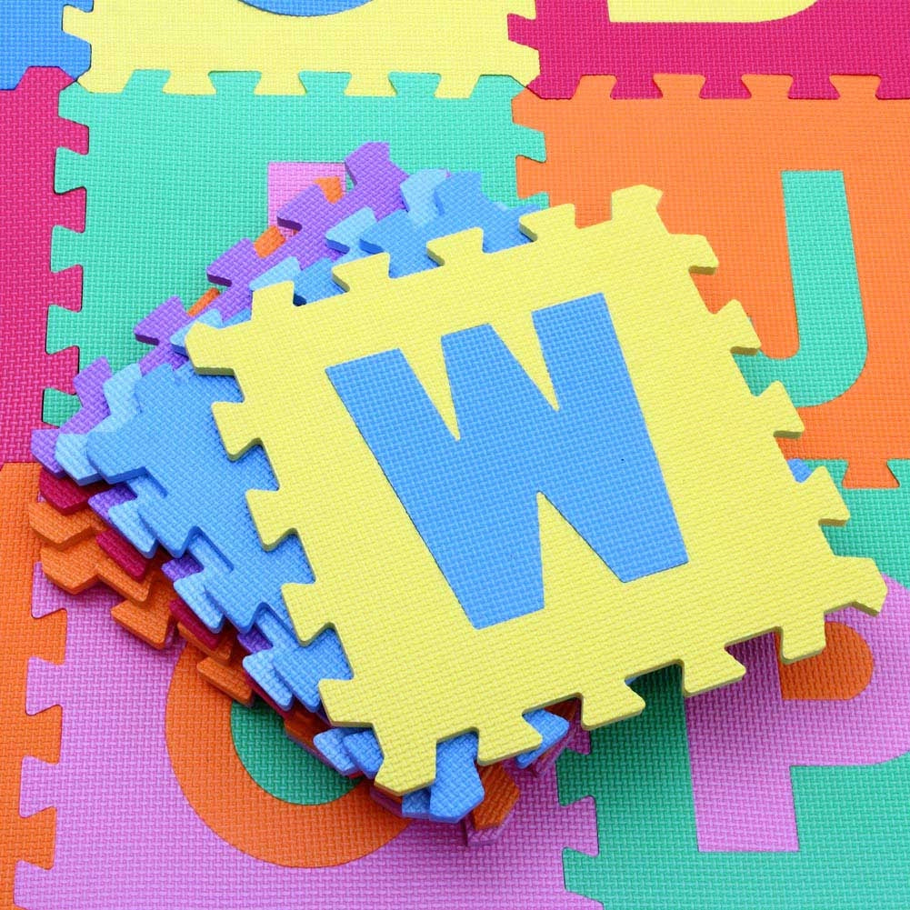 Tappeto Puzzle per Bambini Set 26 Pezzi Tappetino Gioco Alfabeto con Lettere Staccabili in Gomma Multicolore
