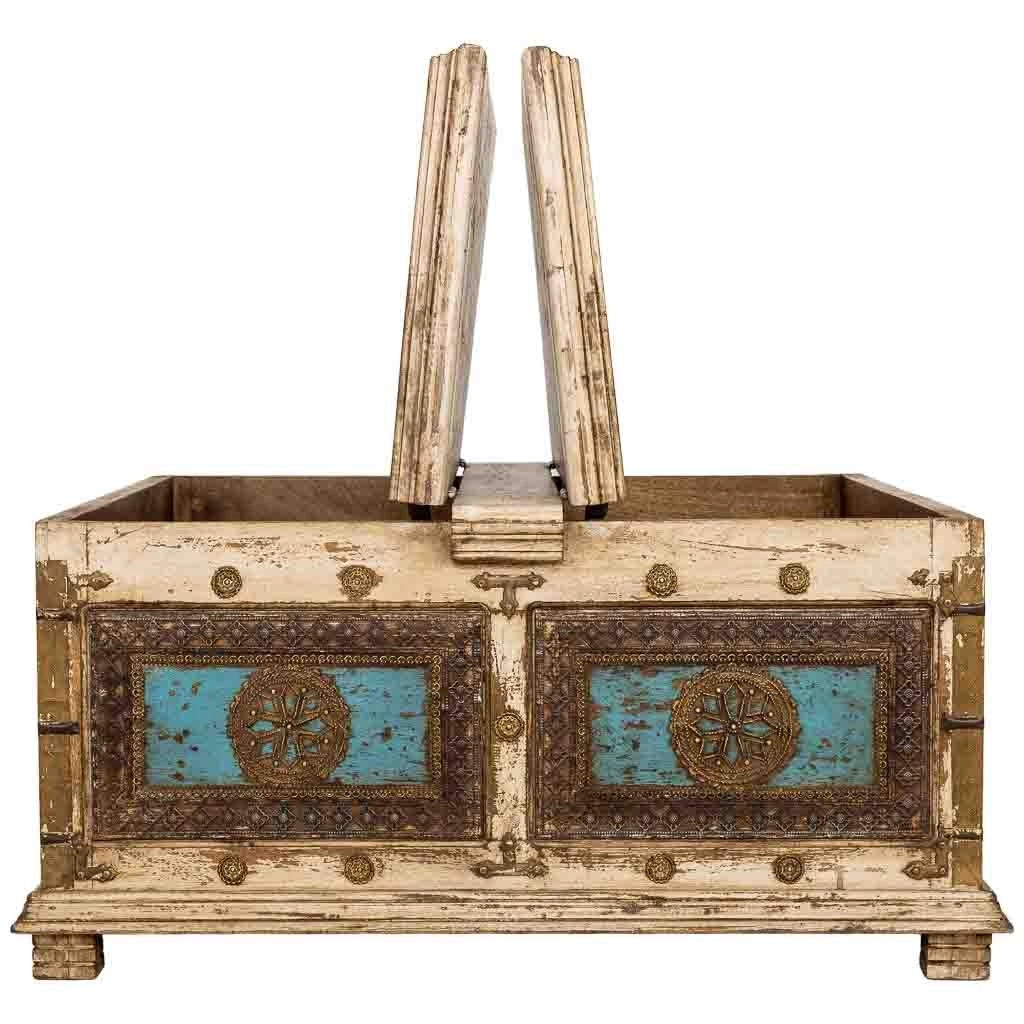 Tavolino artigianale in legno bianco, 100x100x47h cm