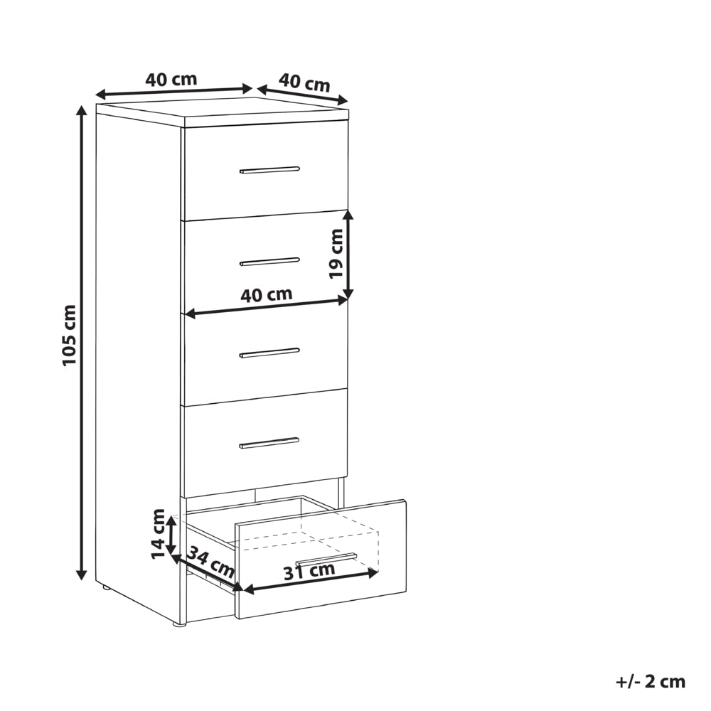Cassettiera a 5 cassetti in MDF con finitura rovere marrone chiaro in stile scandinavo