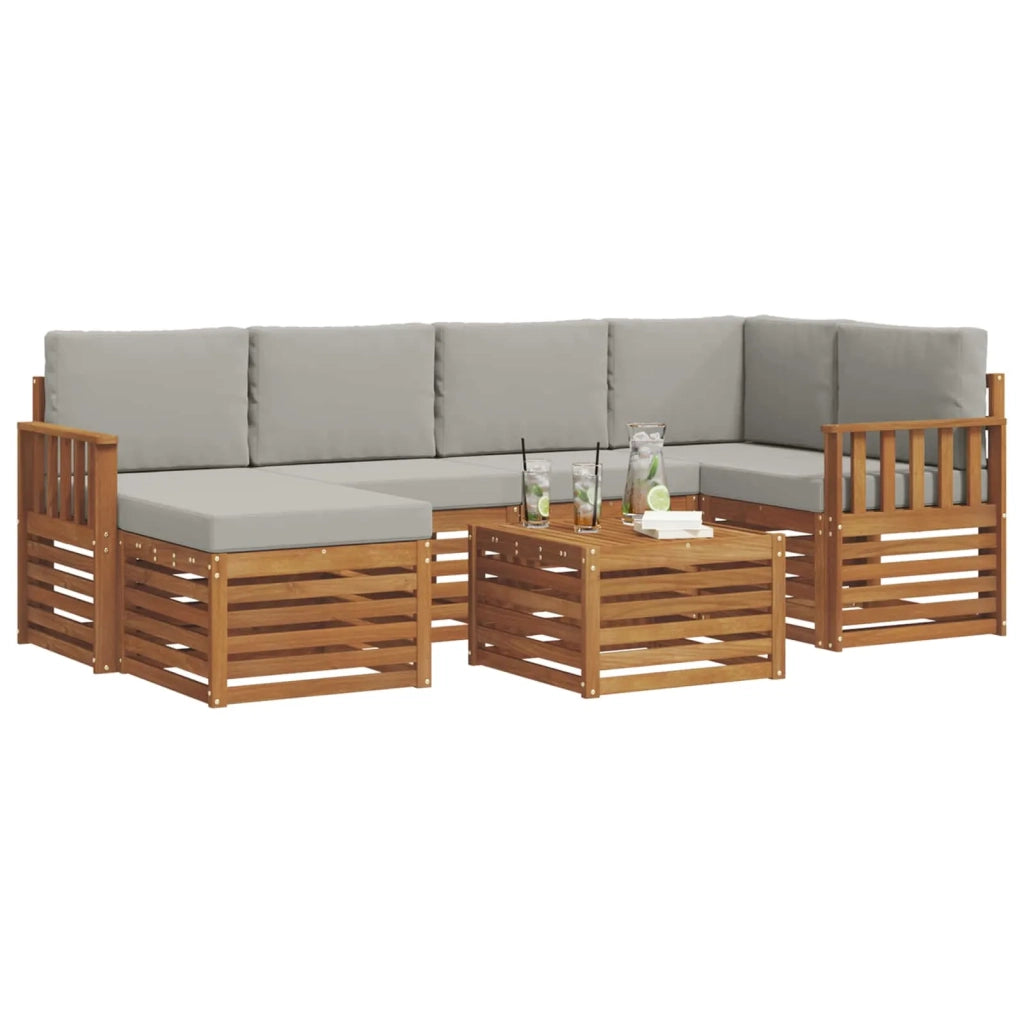 Set divano sezionale con cuscino 7 pcs Grigio Naturale e Chiaro