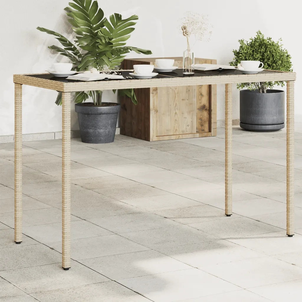 Tavolo da Giardino | Tavolino da esterno con Piano Vetro Beige 115x54x74cm Polyrattan