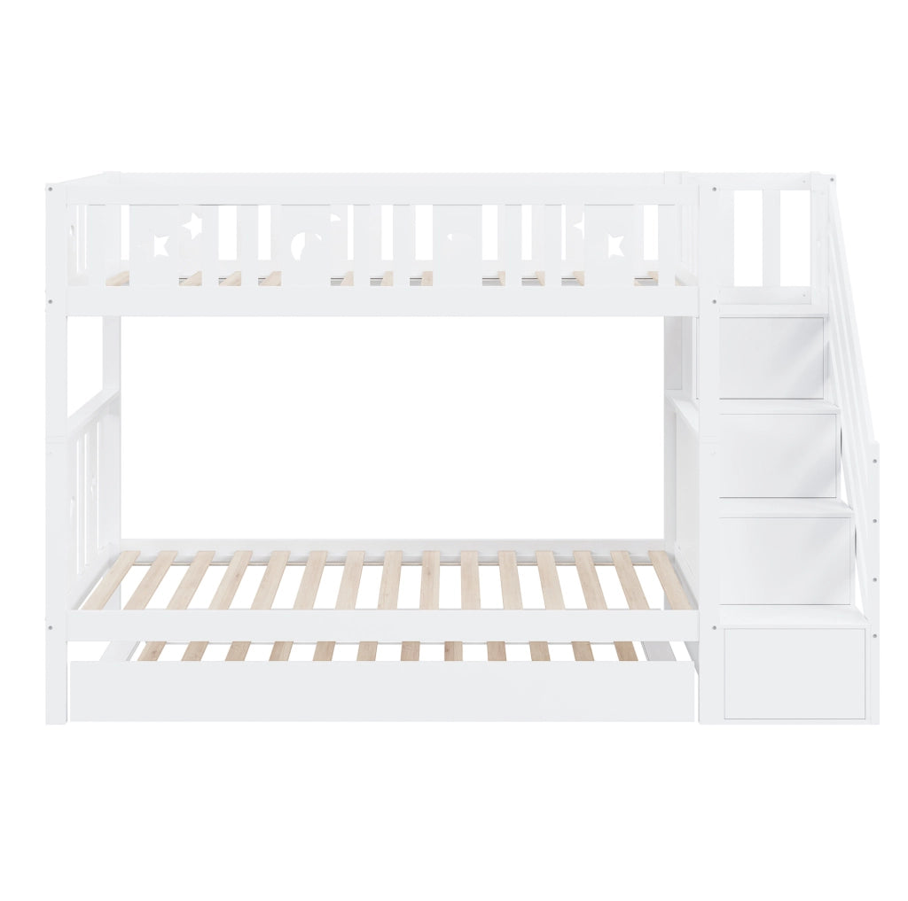 Letto a castello per bambini con letto estraibile e gradini contenitivi bianco