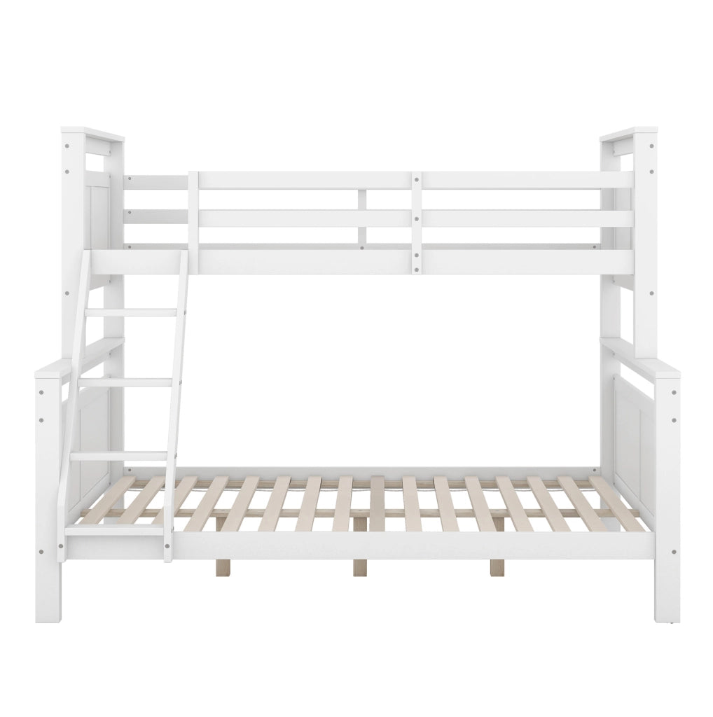 Letto a castello 90(140)x200 cm con scala e sponde di sicurezza in legno di pino e MDF bianco