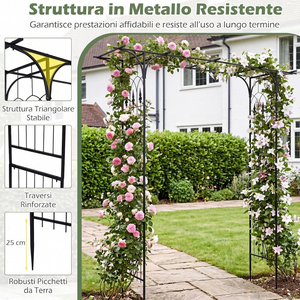 Arco da Giardino, Traliccio ad Arco per Rampicanti, 206x40,5x215 cm | Pergolato da Esterno in Metallo con Tetto Piatto e Elegante Motivo a Traforo per Matrimonio e Festa