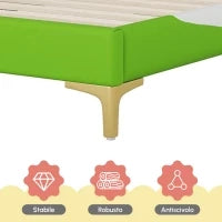 Letto Imbottito per Bambini 4+ Anni a Forma di Dinosauro con Doghe in Legno, Rivestimento in Pelle PU, Senza Materasso, 90×200 cm, Verde