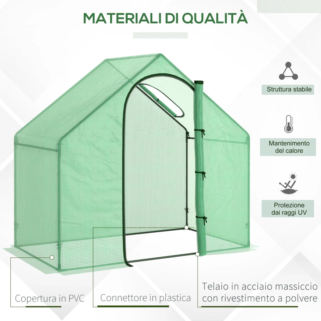 Serra da Giardino con Porta a Cerniera e Presa d'Aria, 4 Funi e Paletti Inclusi, 180x100x168 cm, Verde
