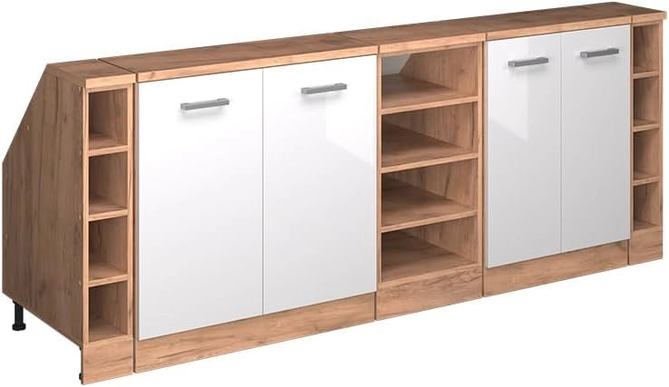 Set di mobili sottotetto Rion, Bianco lucido, 210 cm Set di 5 carcasse armadio profondità 60 cm, adatto per il salvaspazio sotto tetti spioventi