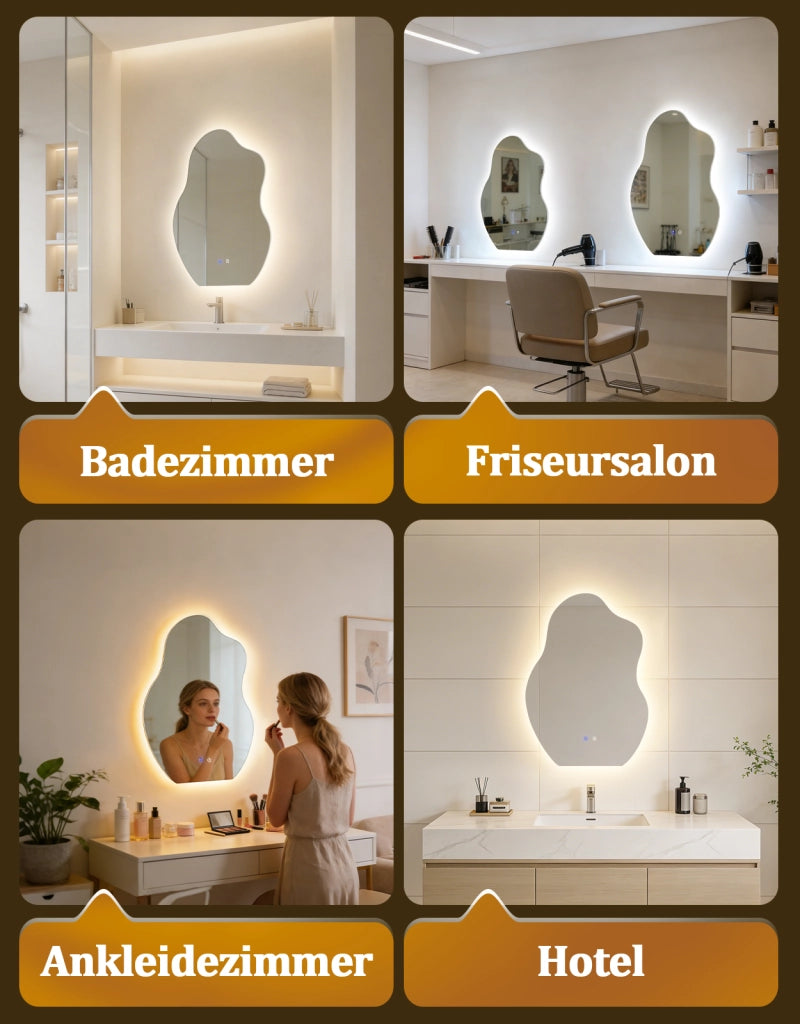 ZMH Specchio da bagno LED asimmetrico 50x70 cm IP44 interruttore touch funzione antiappannante dimmerabile 3000K-6500K