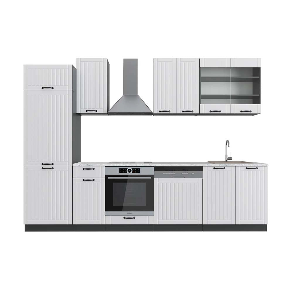 Cucina componibile Fame-Line Bianco rustico/Antracite 300 cm, PL Marmo Vicco