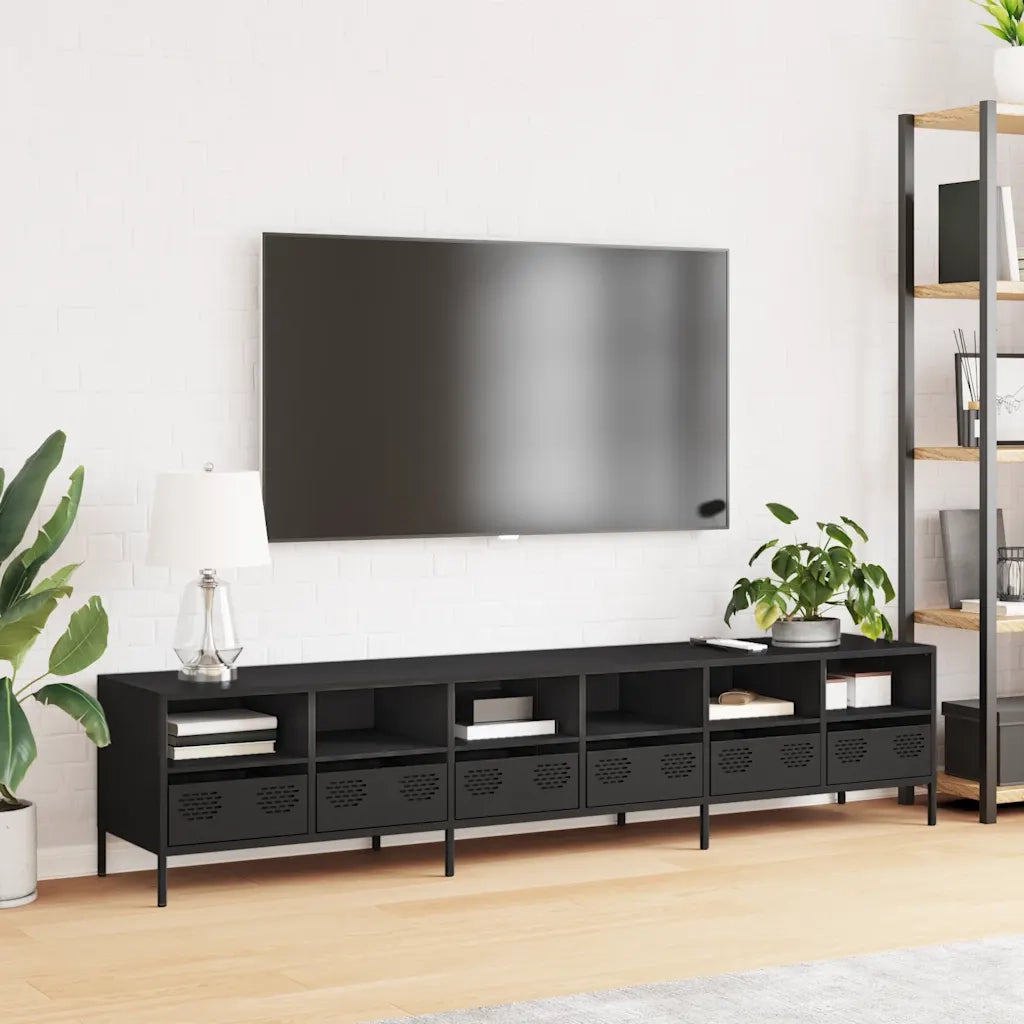 Mobile TV Nero 202x39x43,5 cm in Acciaio Laminato a Freddo 3307155