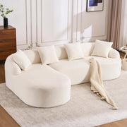 Divano angolare curvo modulare con seduta confortevole e montaggio senza attrezzi in chenille bianco 243 × 150 × 67 cm