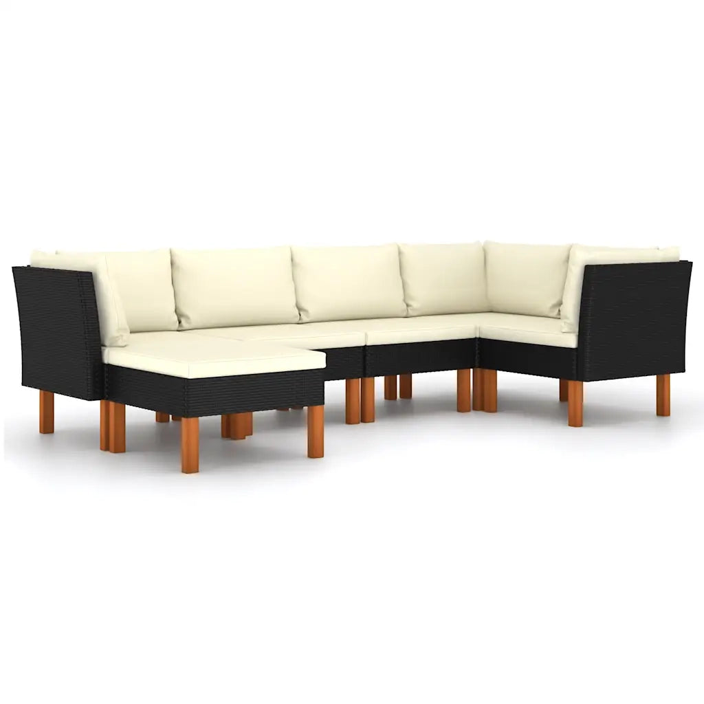 Set Divani da Giardino 6 pz | Set Salotto da Giardino con Cuscini in Polyrattan Nero