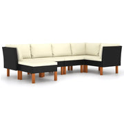 Set Divani da Giardino 6 pz | Set Salotto da Giardino con Cuscini in Polyrattan Nero