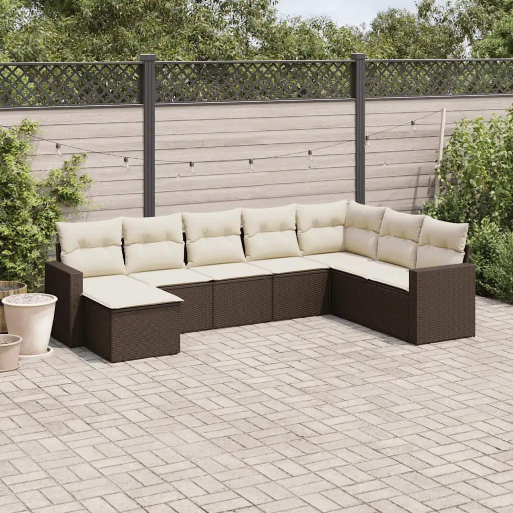 Set Divani da Giardino 8 pz con Cuscini Marrone in Polyrattan 3219353