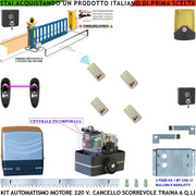 KIT AUTOMATISMO CANCELLO SCORREVOLE DA 4 MT MOTORE 220 V CON CENTRALE TRAINA 6 Q.LI 4 RADIOCOMANDI FARO ANTENNA 2 SELETTORI FOTOCELLULE